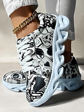 voordelige Damessneakers-kleurrijke grafische print sneakers voor dames – trendy lichtgewicht veterschoenen met zachte zool