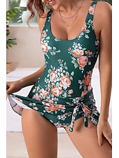billiga Badessor-Dam Badkläder Tankini Baddräkt Elegant Tropisk Blommig Ärmlös Baddräkter