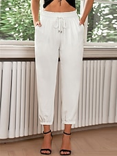 お買い得  パンツ-女性用 チノパン ファッション ストリートファッション 全長 ハイウエスト 平織り ポケット 弾性ウエストバンド 快適 ソフト マイクロエラスティック アウトドア ストリート アーミーグリーン ワイン ブラック ホワイト 春 &amp; 秋 レギュラー