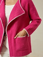 billiga Koftor &amp; Ytterkläder-Dam Kofta Nedvikt Ribbad Sticka Ullblandning Färgblock Drop Shoulder Höst vinter Ledigt / vardag Ledigt vardag Långärmad Kontrastfärg Rosenröd S M L