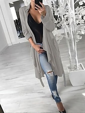 halpa Trench Coats-Naisten Rento takki ulko- Katu Arki-asut Syksy Talvi Pitkä Takki Normaali Pidä lämpimänä Hengittävä Tyylikäs Vapaa-aika Jackets Pitkähihainen Yhtenäinen väri Taskut Rubiini Apila Harmaa