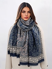 abordables Bufandas de mujer-Bufanda de gran tamaño con estampado paisley vintage para mujer: chal suave y cálido para el invierno, ropa informal y formal