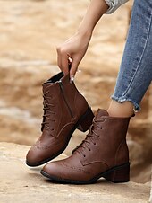 economico Stivali alla caviglia-Per donna Stivaletti Scarpe Bullock Stivali con tacco Giornaliero In pile Stivaletti Stivaletti Quadrato Punta tonda Vintage Informale Similpelle Cerniera Marrone scuro Nero