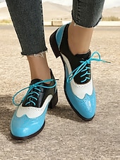 olcso Női lapos sarkú cipők-női retro rózsaszín és fekete oxford cipő – lakk műbőr fűzős brogue a vintage lezser stílushoz és divatos kirándulásokhoz