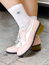 baratos década de 1950-Sapatos oxford vintage femininos de dois tons - brogue rosa e branco com cadarço e salto baixo para um estilo retrô e uso diário