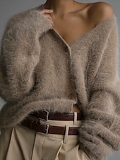 billiga Koftor &amp; Ytterkläder-dam oversize cardigan fuzzy v-ringad stickad höst vinter arbete helg elegant mode streetwear långärmad enfärgad rosa ljusgrå