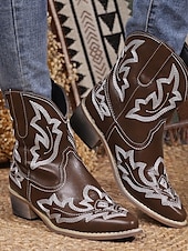 billiga Cowboy &amp; Western Boots-Dam Stövlar Cowboystövlar Utomhus Semester Dagligen Ankelstövlar Broderad Platt klack Rundtå bohemliv Semester Vintage Imitationsläder Elastiskt band Svart Röd Grön