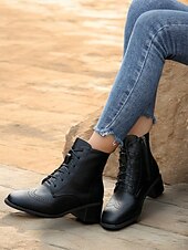 economico Stivali alla caviglia-Per donna Stivaletti Scarpe Bullock Stivali con tacco Giornaliero In pile Stivaletti Stivaletti Quadrato Punta tonda Vintage Informale Similpelle Cerniera Marrone scuro Nero