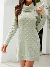 ieftine Rochii tricotate-Pentru femei Pulover de Crăciun urât Rochie pulover Elegant Modă Zilnic Culoare solidă Glugă Tricotat Texturat Manșon Lung Topuri lungi Tricotat Muncă Alb Trifoi Toamnă Iarnă
