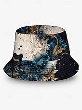 economico Cappelli da uomo-cappello da pescatore con stampa artistica da uomo con motivo floreale astratto blu e oro – cappello da sole da esterno elegante e unico per tutte le stagioni