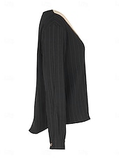 preiswerte Damen Arbeitsoberteile-Damen Hemd Bluse Feste Farbe Basic Brautkleider schlicht Langarm V Ausschnitt Normale Oberteile Täglich Patchwork Knopf Schwarz Herbst Winter