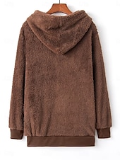 baratos Moletons e Sweatshirts Texturizados-moletom feminino com capuz moletom casual sherpa liso rua diário moletom com zíper bolso manga comprida vinho marrom verde outono inverno