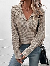 cheap Solid Colors-Women&#039;s Sweater Pullover Sweater Jumper Casual Soft Solid Color Ribbed Hooded Knitted Long Sleeve Regular Tops Knit Outdoor Daily Weekend Khaki Fall Winter