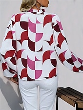 voordelige Vrouwen Werk Tops-Dames Overhemd Blouse Geometrisch Casual Lange mouw Gekerfde nek Normale tops Dagelijks Afdrukken Zwart Wijn Herfst Winter
