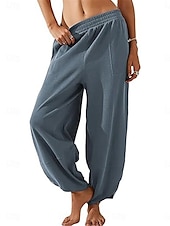 baratos Calça-Mulheres chinês Calças Harem Moda Clássico Comprimento total Cintura Alta Tecido Bolsos Cintura elástica Confortável Macio Micro-Elástica Ao ar livre Rua Branco Azul Cáqui Primavera &amp; Outono Normal
