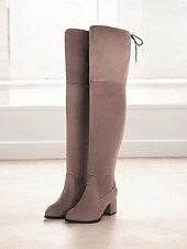 preiswerte Modische Stiefel-Burgunderfarbene Overknee-Stiefel für Damen mit Blockabsatz und Schnürdetail – stylische hohe Stiefel für Herbst- und Winter-Outfits
