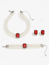 cheap Women&#039;s Necklace-Elegant Women&#039;s Pearl Choker Necklace Set with Green Gemstone and Matching Bracelet &amp; Earrings – Formal Occasion Jewelry