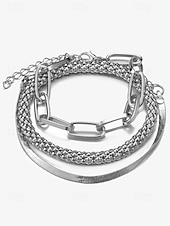 economico Accessori da donna-set di bracciali alla moda color oro da donna: catena spessa, elegante catena a serpente e bracciale rigido strutturato per un look a strati elegante
