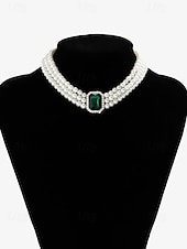cheap Women&#039;s Necklace-Elegant Women&#039;s Pearl Choker Necklace Set with Green Gemstone and Matching Bracelet &amp; Earrings – Formal Occasion Jewelry