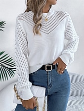 economico Colori solidi-Per donna Felpa Pullover Maglione Informale Morbido Colore puro A coste Girocollo Traforato Lavorato a maglia Manica lunga Top regolari Maglia Esterno Giornaliero Fine settimana Bianco Arancione