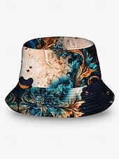 economico Cappelli da uomo-cappello da pescatore con stampa artistica da uomo con motivo floreale astratto blu e oro – cappello da sole da esterno elegante e unico per tutte le stagioni