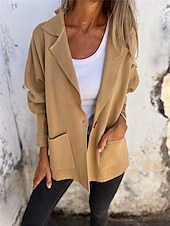 abordables Manteaux &amp; trenchs-Veste décontractée Femme Extérieur Plein Air Usage quotidien mode Décontractées Avec poches Normal Manteau Jaune Rose Claire Vert Automne Hiver Boutonnage Simple Col rabattu Standard S M L XL 2XL