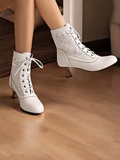cheap 1930s-Women&#039;s Brown Lace-Up Victorian Ankle Boots with Lace Design and Kitten Heel – Vintage Style for Cosplay or Everyday Wear