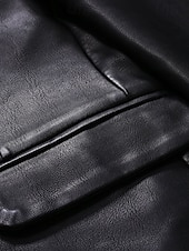 cheap Men&#039;s Blazers-Black Men&#039;s PU Leather Blazer Office Work Street Pocket Fashion Casual Spring &amp; Fall Polyester Plain Pocket Casual / Daily Single Breasted Blazer