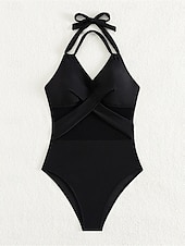 economico Costumi interi-Per donna Costumi da bagno Un pezzo Monokini Costume da bagno Retato Schiena scoperta Fasciante in vita Vita alta Taglia piccola Festività Abbigliamento mare Tinta unica Halter Neck Senza maniche