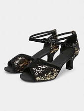 abordables Chaussures de danses latines-chaussures de danse à paillettes pour femmes avec brides croisées – talons de salon latins confortables pour les spectacles et les fêtes