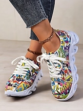 voordelige Damessneakers-kleurrijke grafische print sneakers voor dames – trendy lichtgewicht veterschoenen met zachte zool