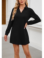billiga T shirtklänningar-Dam Arbetsklänning Svart klänning Elegant Vinterklänning Kontor Dagligen Mini klänning Design V-hals Långärmad Slät Lös passning Svart Blå Vår Höst S M L XL 2XL
