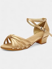 economico Scarpe per balli latini-sandali da ballo latino in raso da donna con design a cinturini, suola in morbida pelle scamosciata e tacco basso - perfetti per balli da sala, salsa e balli sociali