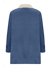 baratos Puffers &amp; Parka-Mulheres Casaco de lã Casaco de pelúcia Manter Quente Respirável Botões Bolsos Forrada com Fleece Casual Tecido Férias Rua Roupa Diária Para Noite Não Trespassado Padrão Aberto para a Lateral Normal
