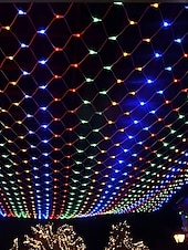abordables Enchufe eléctrico-Cadena de luces LED de red IP65, 6 mx 4 m, 3 mx 2 m, cadena de luces LED navideñas flexibles de 880 led y 200 led, cadena de luces de malla para jardín, patio, decoración colorida, enchufe UE, EE.