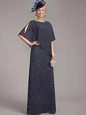 preiswerte Bodenlänge-A-Linien-Kleid, elegantes Kleid für die Brautmutter, Rundhalsausschnitt, bodenlang, Chiffon, halbe Ärmel, mit Spitze, einfarbig, 2025