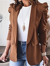 cheap Blazers &amp; Suits-Women&#039;s Blazer Work Pocket Solid Color Breathable OL Style Regular Fit Outerwear Long Sleeve Fall Black S
