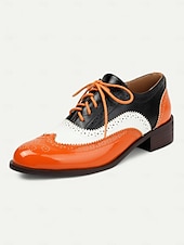 olcso Női lapos sarkú cipők-női retro rózsaszín és fekete oxford cipő – lakk műbőr fűzős brogue a vintage lezser stílushoz és divatos kirándulásokhoz