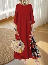 cheap Casual Floral Dresses-Women&#039;s Long Dress Maxi Dress Casual Dress Boho Dress Stylish Vacation Date Regular Fit Floral Crew Neck Black Red Fall