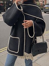 billiga Trenchcoats-Dam Vinterkappa Utomhus Gata Dagliga kläder Höst Vinter Normal Täcka Normal Håller värmen Andningsfunktion Stylish Ledigt Jacka Långärmad Slät Tofs Med fickor Svart Vit Kaki