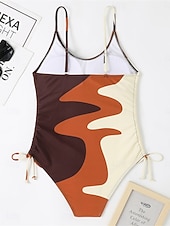 billiga One-piece-baddräkter-Dam Badkläder En bit Monokini Baddräkt Öppen rygg Magkontroll Hög midja Smal Semester Standkläder Färgblock U-hals Ärmlös Baddräkter