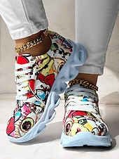 voordelige Damessneakers-kleurrijke grafische print sneakers voor dames – trendy lichtgewicht veterschoenen met zachte zool