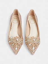 ieftine Mireasă-Pantofi cu toc de mireasă cu sclipici auriu și șampanie, pantofi stiletto cu cristale pentru nunți de lux și de seară