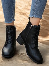 economico Stivali alla caviglia-Per donna Stivaletti Scarpe Bullock Stivali con tacco Giornaliero In pile Stivaletti Stivaletti Quadrato Punta tonda Vintage Informale Similpelle Cerniera Marrone scuro Nero