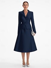 preiswerte Mit Jacke-Blazer Kleid Zweiteilig A-Linie Champagner Kleid Smoking Kleid Elegant V-Ausschnitt Tee-Länge Satin Lange Ärmel mit Uni-Farbe Derby Kleider 2025