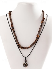 cheap Accessories For Men-Men&#039;s Boho Layered Necklace with Wooden Beads and Pendant – Tribal-Inspired Double-Strand Necklace for Casual and Beachwear Style