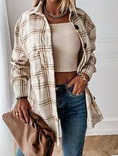abordables Vestes chemise-Veste décontractée Femme Extérieur Plein Air Usage quotidien mode Décontractées Avec poches Imprimer Normal Manteau Blanche Rose Claire Abricot Automne Hiver Boutonnage Simple Col rabattu Standard S