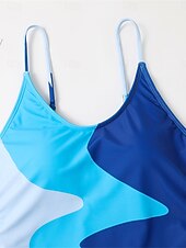 billiga One-piece-baddräkter-Dam Badkläder En bit Monokini Baddräkt Öppen rygg Magkontroll Hög midja Smal Semester Standkläder Färgblock U-hals Ärmlös Baddräkter