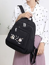 tanie Plecaki Fashion-damski plecak z haftem kwiatowym – swobodny płócienny design z wieloma kieszeniami, idealny do podróży i codziennego użytku