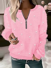 cheap Hoodies &amp; Sweatshirts-Women's Sweatshirt Fuzzy Pink Long Sleeve Fluffy Half-Zip Pullover Cozy Casual Fashion Fall Winter